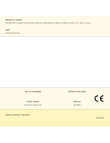 Estufa de cuarzo con ruedas 2302-r, 1200 w...