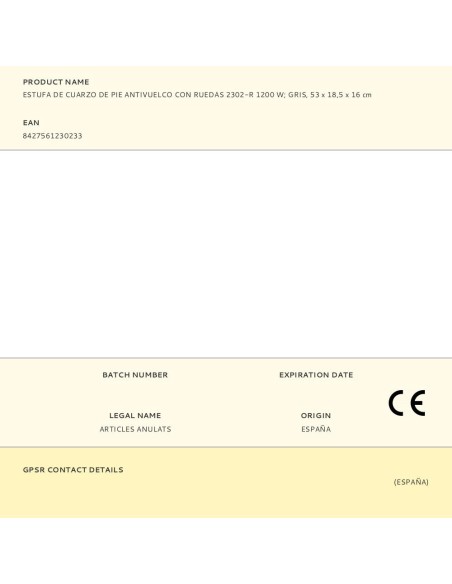 Estufa de cuarzo con ruedas 2302-r, 1200 w gris, 53 x 16 x 18,5 cm