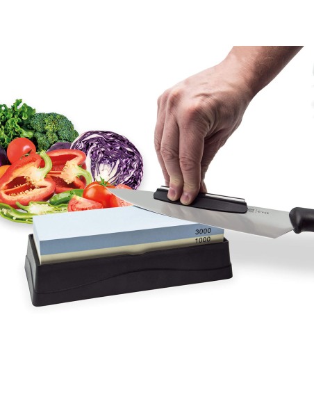 Piedra para afilar 1000/3000 con base, dos guias y rectificador