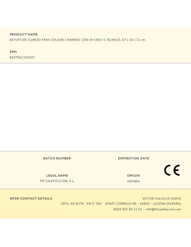 Estufa de cuarzo 1502-c, para colgar, 2 barras,...