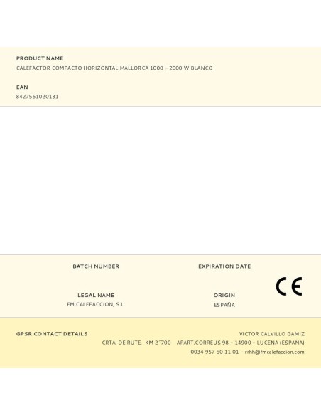 Calefactor compacto horizontal mallorca blanco, 2000 w