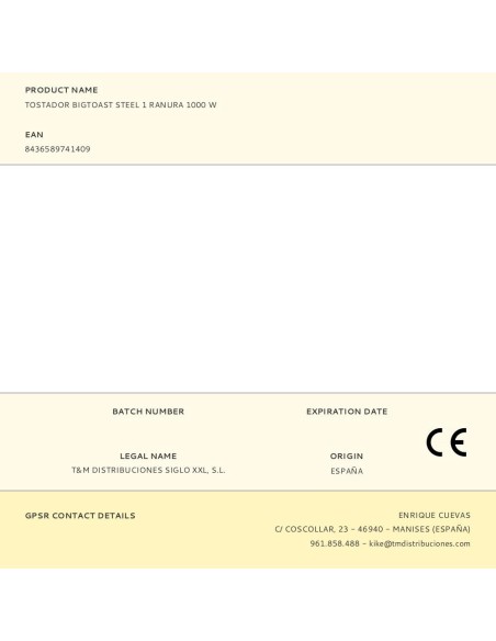 Tostador bigtoast steel 1 ranura 1000 w