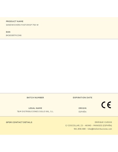 Sandwichera fastcrisp 750 w