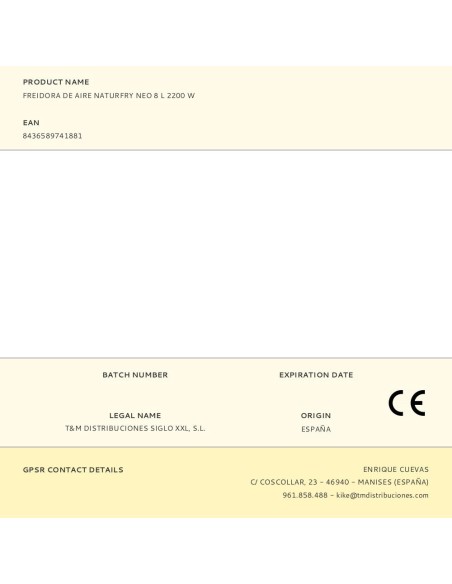 Freidora de aire naturfry luxe 8 l, 2200 w