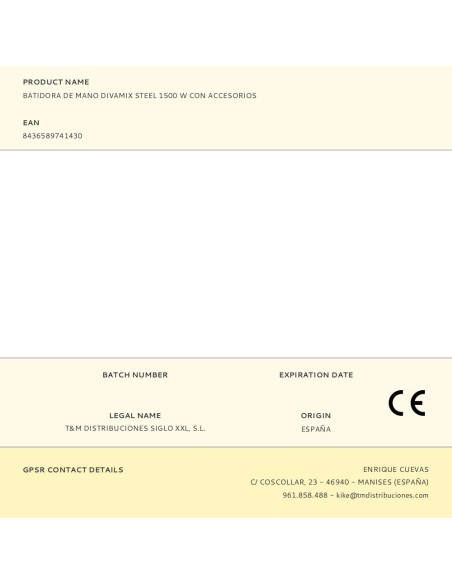 Batidora de mano divamix steel 1500 w con accesorios