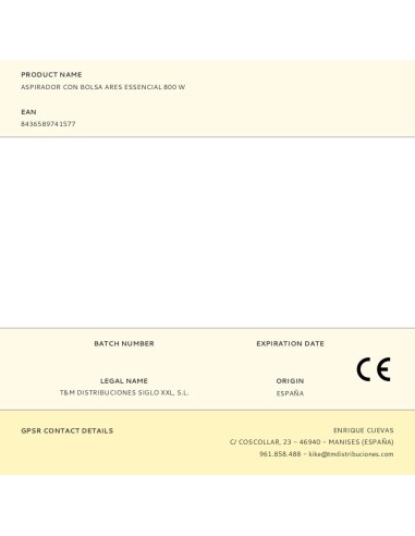 Aspirador con bolsa ares essencial 800 w
