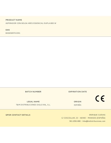 Aspirador con bolsa ares essencial dupla 800 w