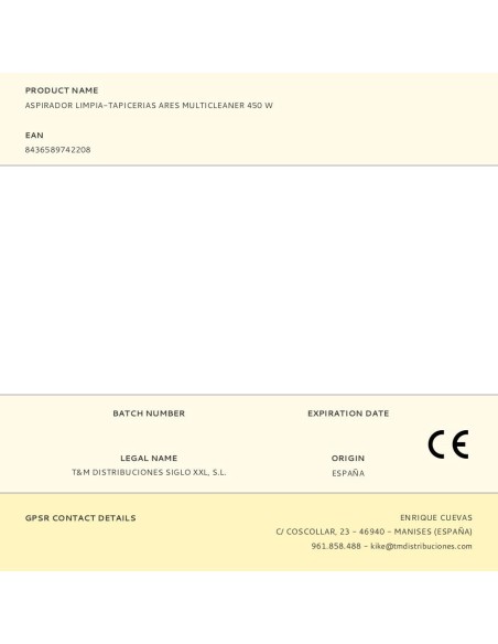 Aspirador limpia-tapicerias ares multicleaner 450 w