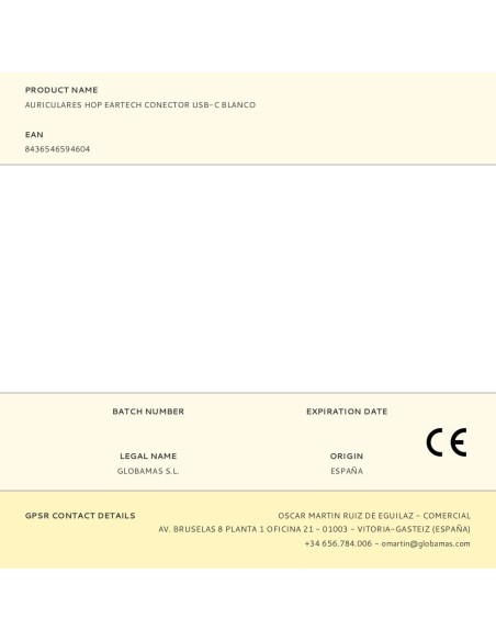 Auriculares hop con conector usb-c blancos