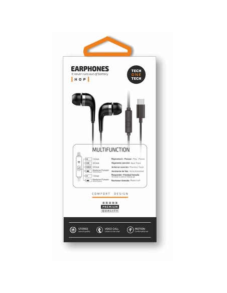 Auriculares hop con conector usb-c negros