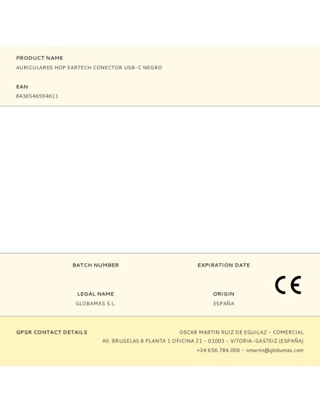 Auriculares hop con conector usb-c negros