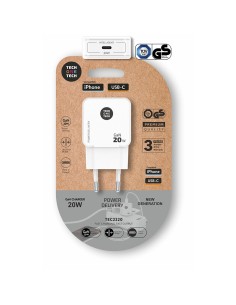 Cargador rápido gan 20 w, usb-c, blanco