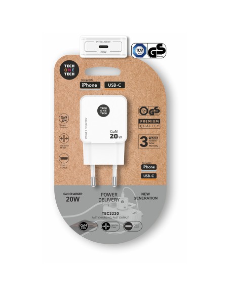 Cargador rápido gan 20 w, usb-c, blanco
