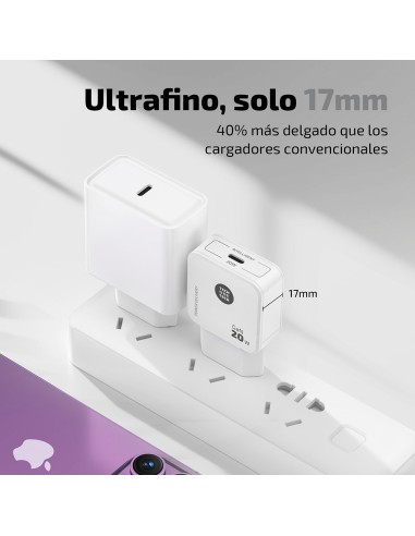 Cargador rápido gan 20 w, usb-c, blanco