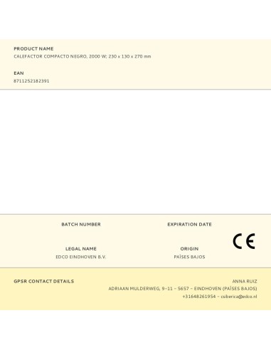 Calefactor compacto negro, 2000 w 21 x 12,5 x...