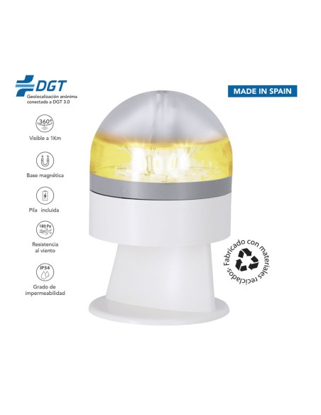 Baliza v16 de emergencia homologada conectada geolocalizable con dgt 3.0 pf erum vial blanca, sin ean individual