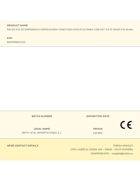 Baliza v16 de emergencia homologada conectada geolocalizable con dgt 3.0 pf erum vial blanca, sin ean individual