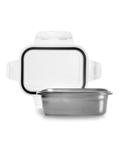 Fiambrera rectangular de acero inoxidable con tapa hermética de plástico 400 ml