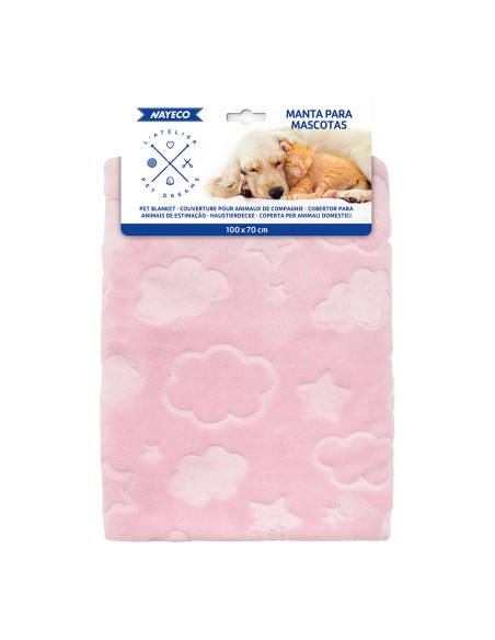 Manta rosa con nubes y estrellas, 100 x 70 cm