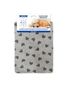 Manta gris corazones marrones, 100 x 70 cm 2