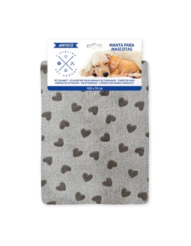 Manta gris corazones marrones, 100 x 70 cm