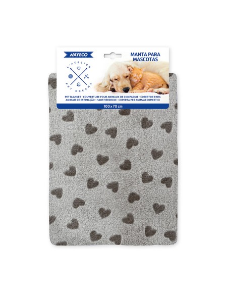 Manta gris corazones marrones, 100 x 70 cm