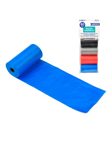 Bolsas higiénicas colores surtidos 4 rollos de 20 bolsas 32 x 22 cm