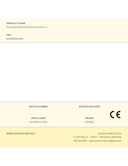 Pulverizador eléctrico e7 easy 7 l