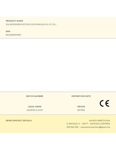 Pulverizador eléctrico mochila e15 ltc 15 l
