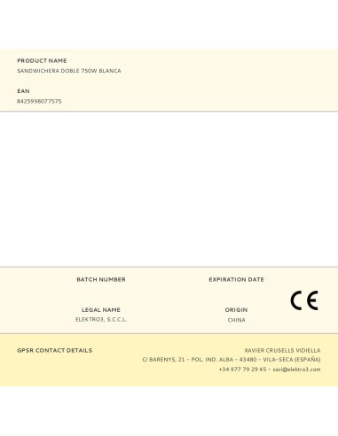 Sandwichera doble 750 w