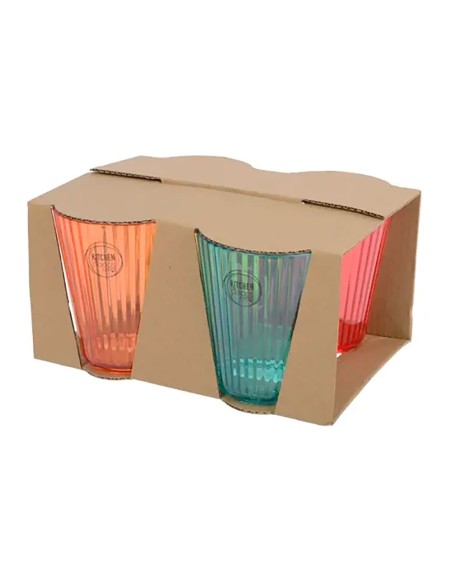 Vaso reutilizable con estampado de rayas, colores surtidos, set de 4 uds