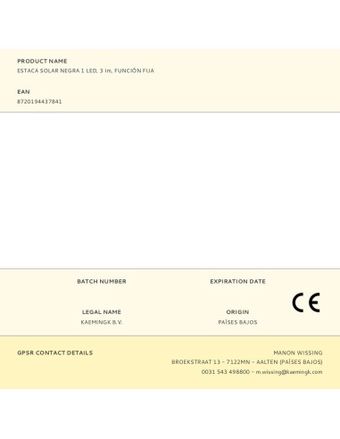 Estaca solar negra 1 led, 3 im, función fija,...