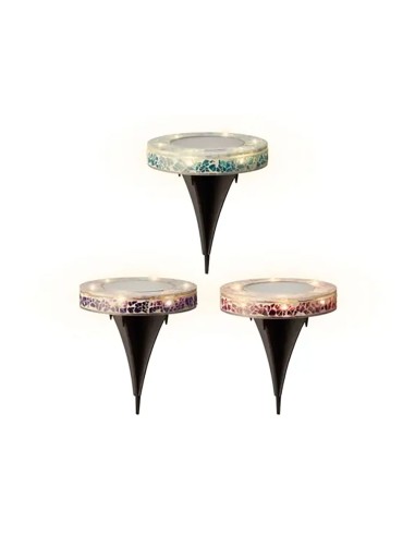 Estaca solar redonda de cristal leds, 7 im, ø11,5 x 13 cm, colores variados