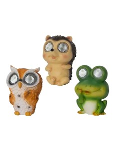 Figura de animal solar, 3 modelos variados: búho, erizo y rana