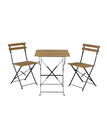Set jardín mesa y 2 sillas plegables leeds marrón