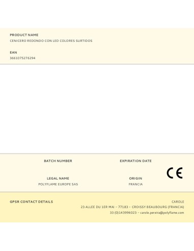 Cenicero redondo con led, colores surtidos, ø8...