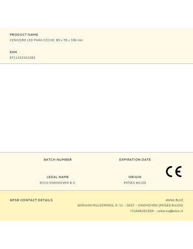 Cenicero con led para coche ø8 x 12,5 cm