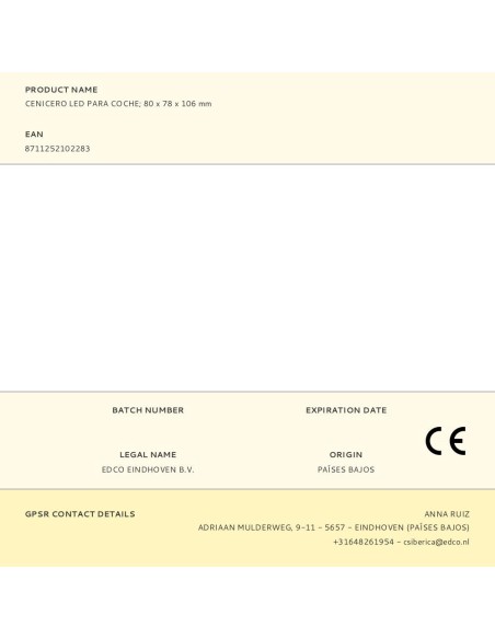 Cenicero con led para coche ø8 x 12,5 cm