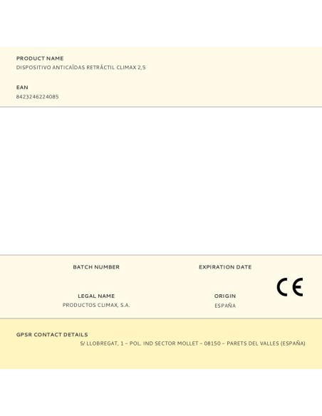 Dispositivo anticaídas retráctil con absorbedor de energía incluido, climax 2,5