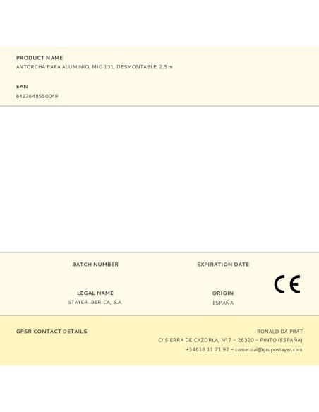 Antorcha para aluminio, mig 131, desmontable 2,5 m