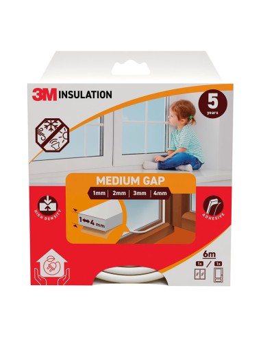 Burlete de aislamiento clásico para huecos medianos de 1 - 4 mm, blanco, 6 m