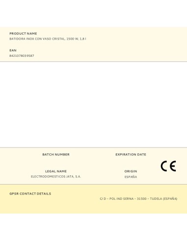 Batidora inox con vaso cristal, 1500 w, 1,8 l