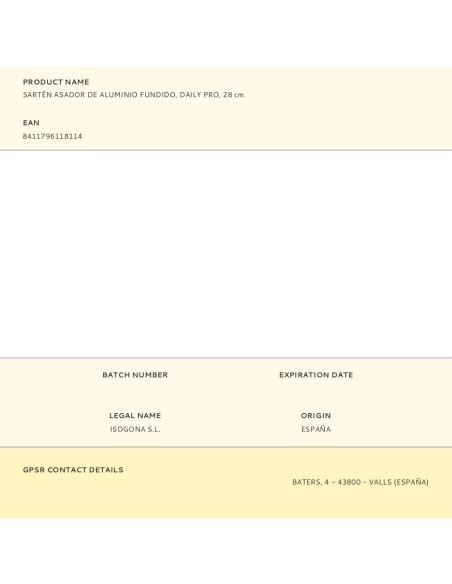 Sartén asador de aluminio fundido, daily pro, 28 cm