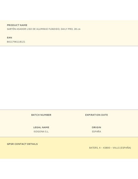 Sartén asador liso de aluminio fundido, daily pro, 28 cm