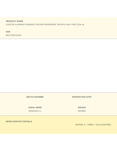 Cazo de aluminio fundido con antiadherente tricapa, daily pro, ø16 cm