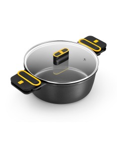 Cacerola alta de aluminio fundido con antiadherente tricapa con tapa de cristal, daily pro, ø28 cm