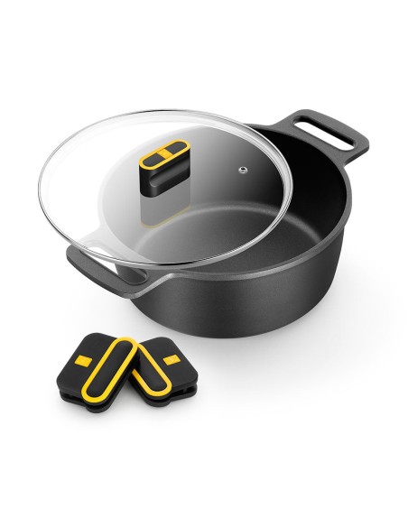 Cacerola alta de aluminio fundido con antiadherente tricapa con tapa de cristal, daily pro, ø32 cm