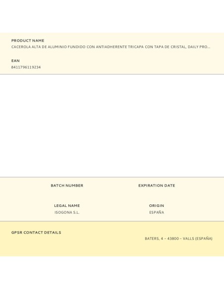 Cacerola alta de aluminio fundido con antiadherente tricapa con tapa de cristal, daily pro, ø32 cm