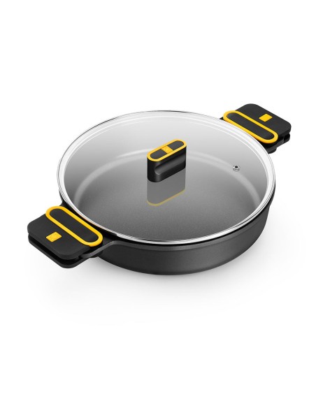 Olla baja de aluminio fundido con antiadherente tricapa con tapa de cristal, daily pro, ø24 cm