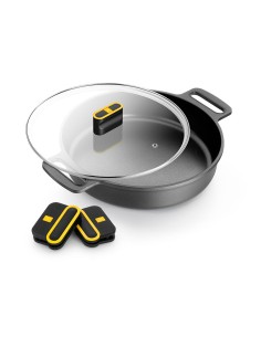 Olla baja de aluminio fundido con antiadherente tricapa con tapa de cristal, daily pro, ø24 cm 2